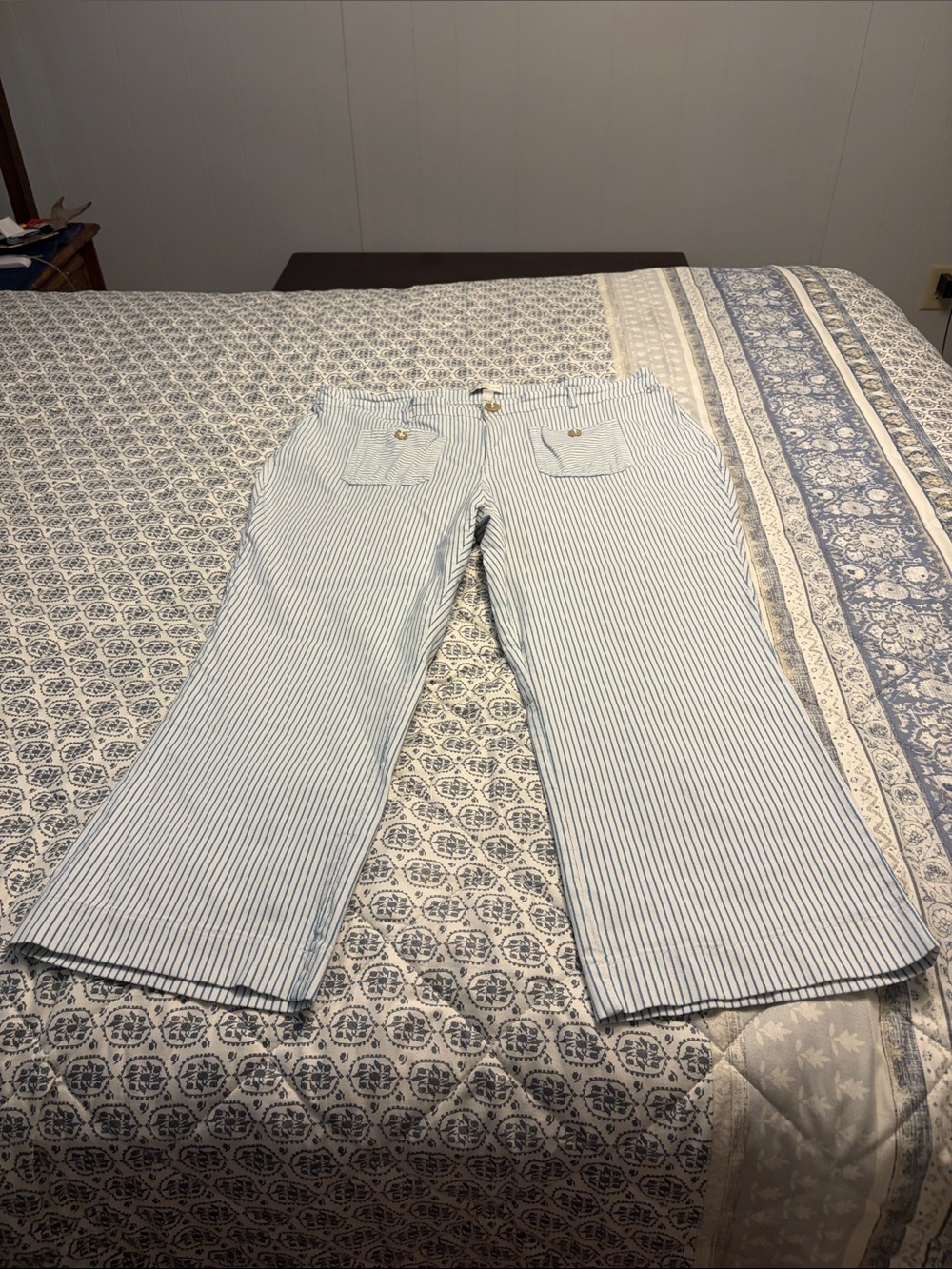 Cato Women’s Light Blue and White Pinstripe Jeans
